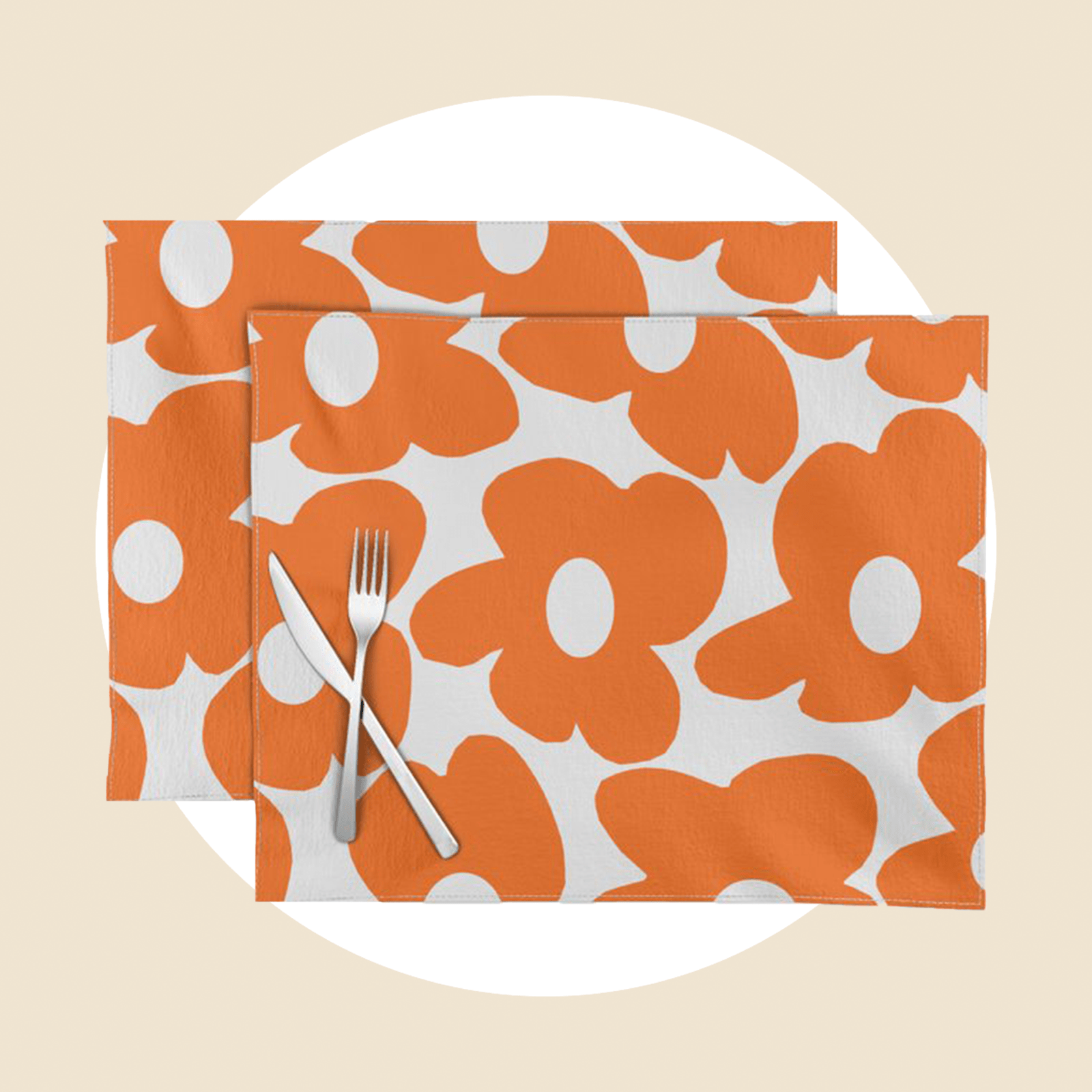 Orange Retro Flowers White Background Decor Society6 Buyart Ecomm Via Society6