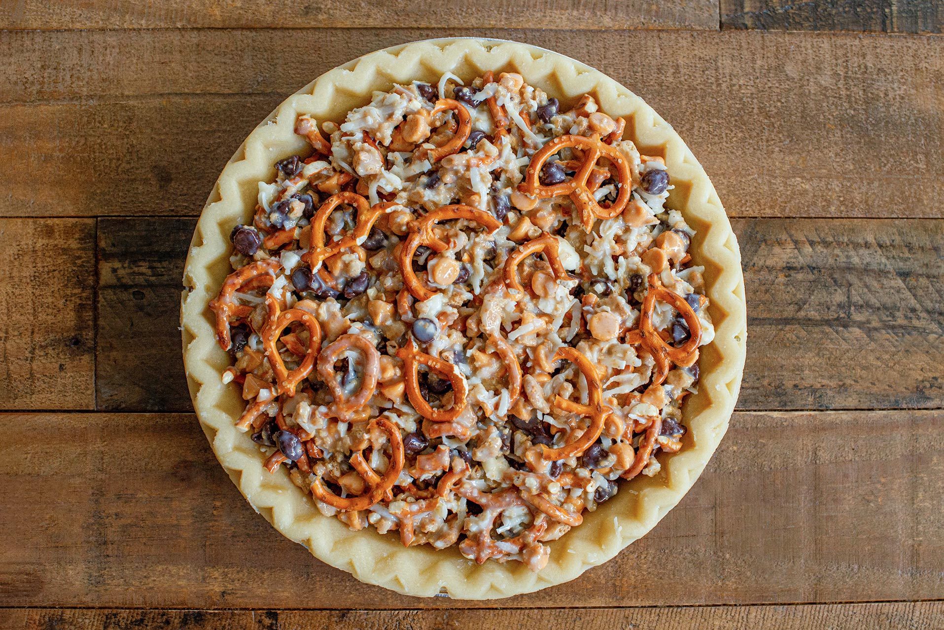 Texas Trash Pie step 2 transfer filling to pie crust