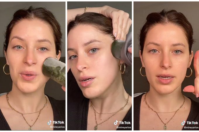 Collage Of Tiktok Showing How To Ice Your Face With A Cucumber