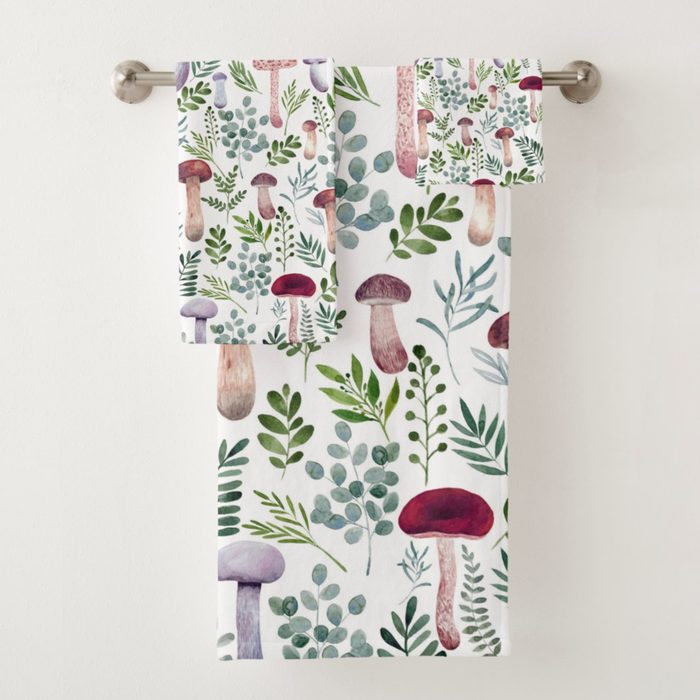 Cozy Watercolor Mushrooms Pattern Bath Towel Ecomm Zazzle.com