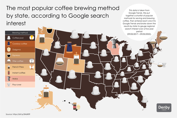 Map Of Most Popular Coffee Brewing Method In Every State