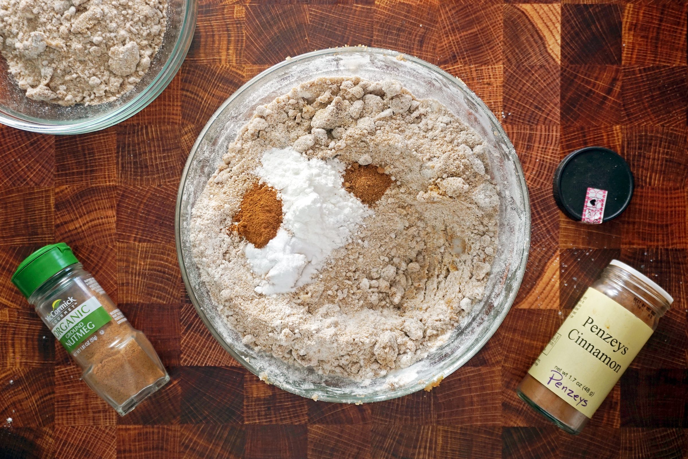 Cowboy Bread 1Reserve 3/4 cup of the crumble mixture and set aside. Then stir in the nutmeg, cinnamon, baking soda, and baking powder into the remaining flour mixture.