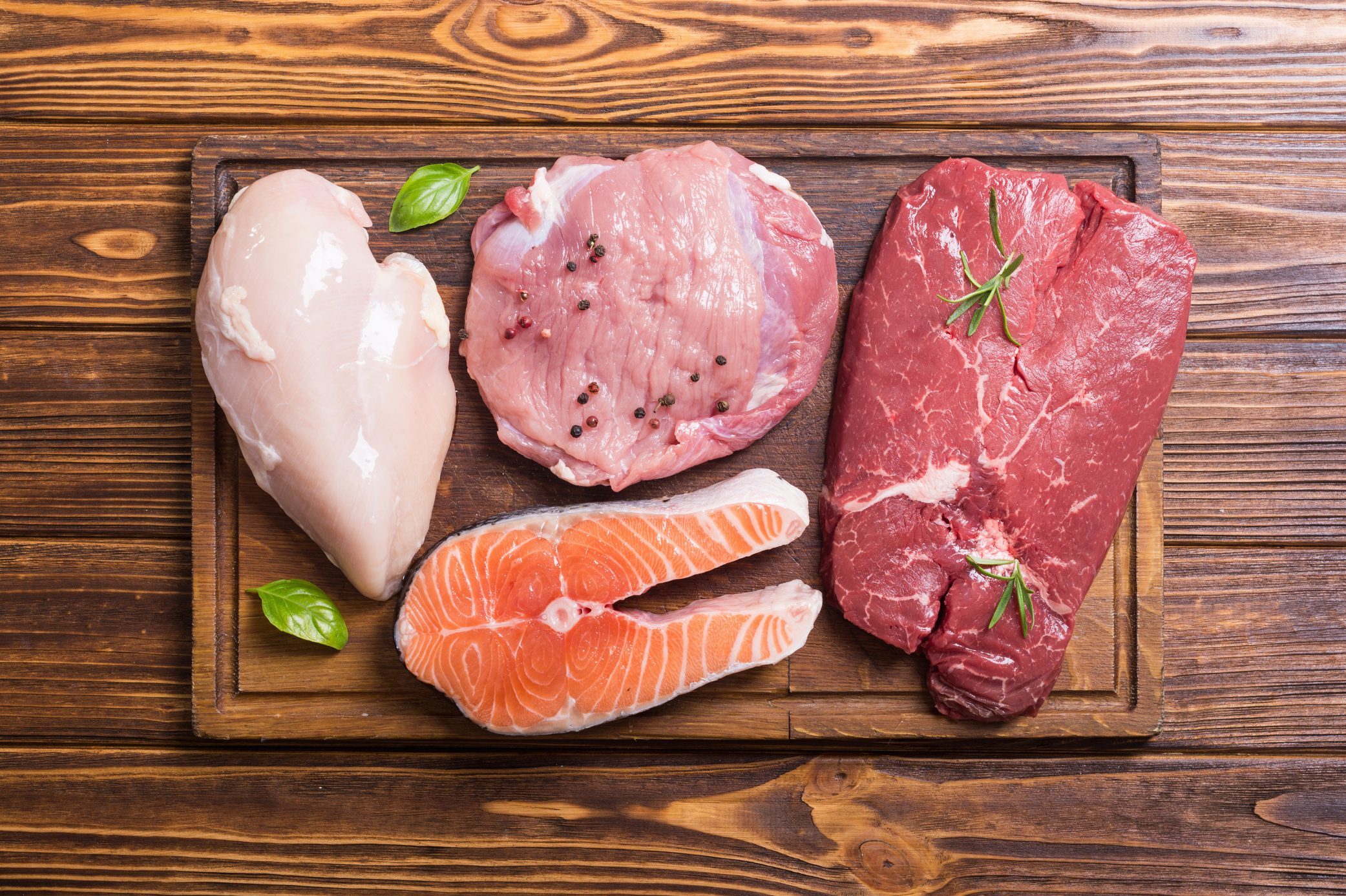 salmon , beef , pork and chicken