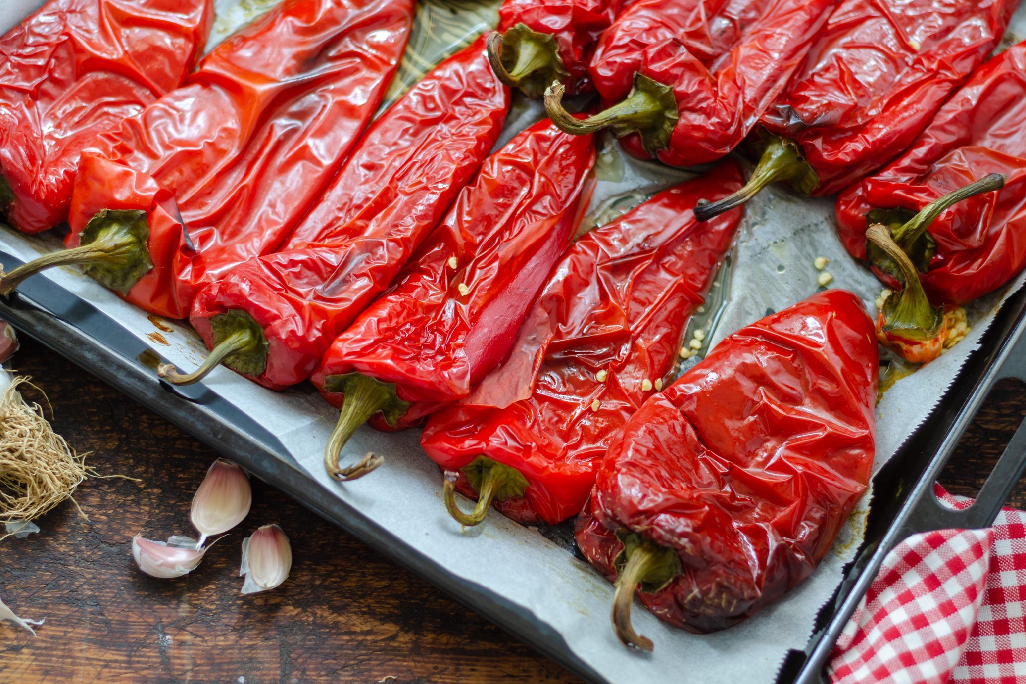 Grilled red pepper in the tray