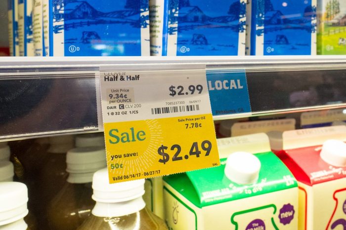 Milk is on display, with a label reading
