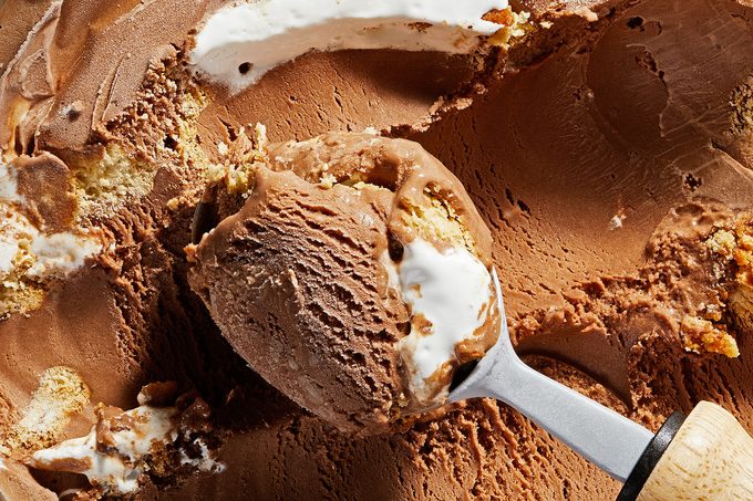 S'mores ice cream with milk chocolate ice cream, graham crackers and marshmallow blended together in a mixing bowl