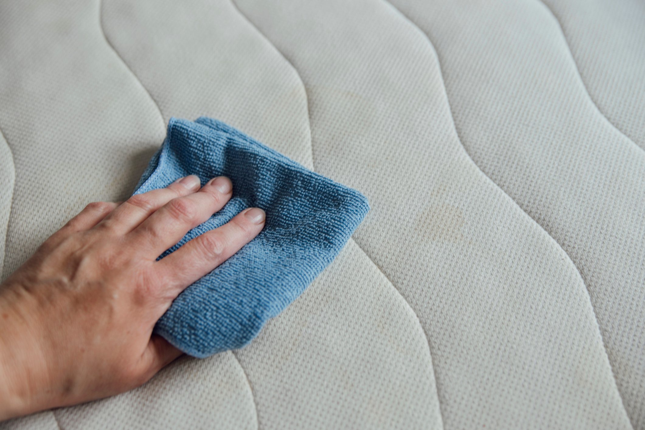 a girl cleans a mattress, the concept of a clean house