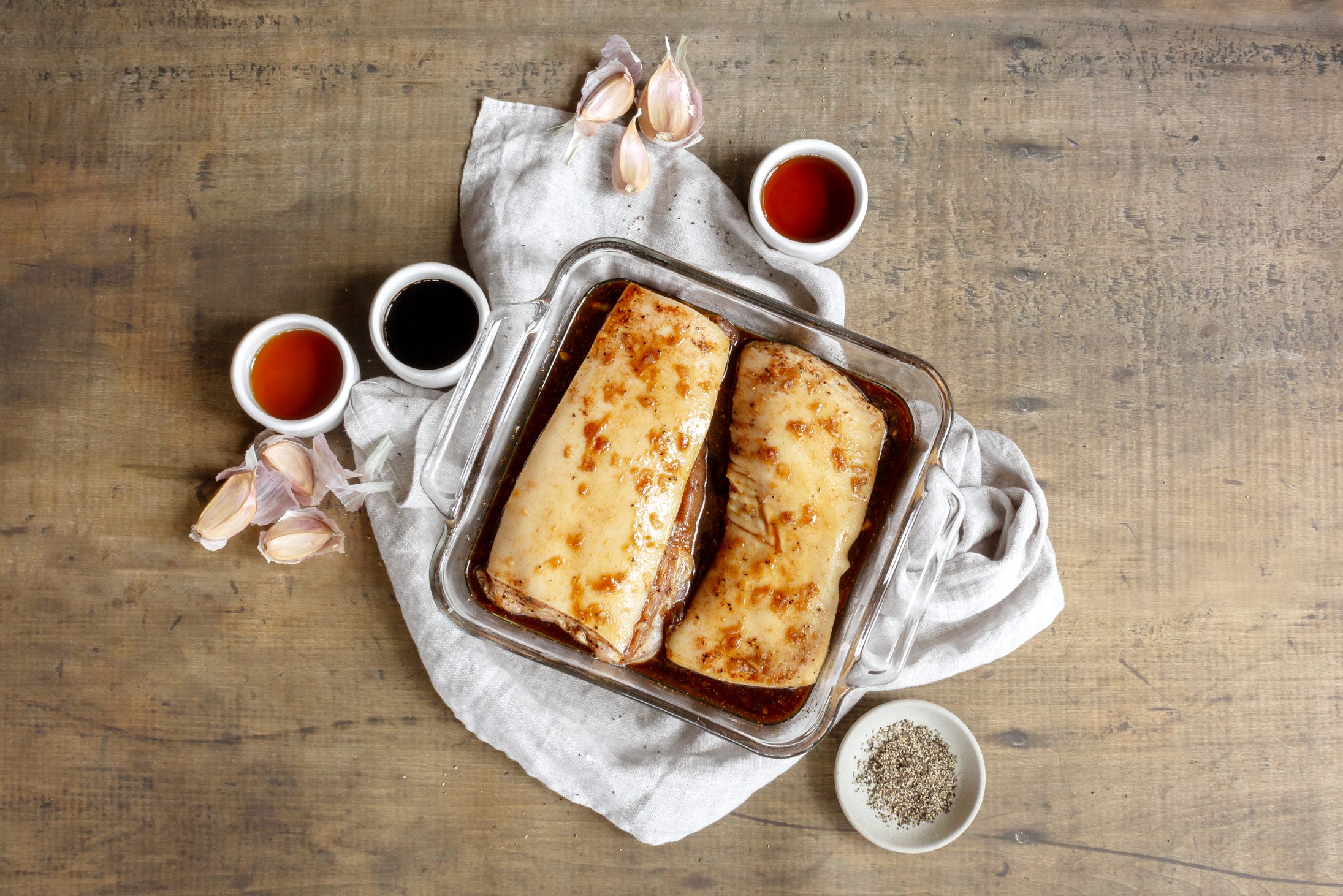 Pork Belly in a pan marinating