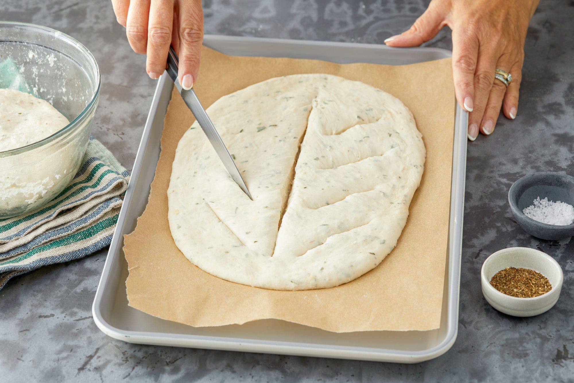 Making Cuts in dough with knife