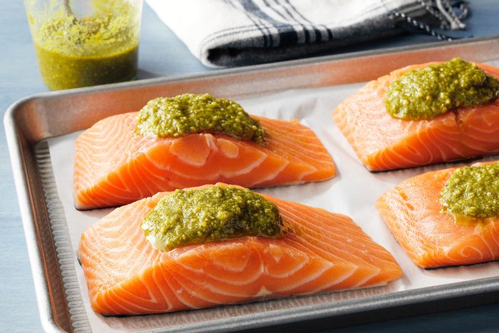 Dollop of Pesto on Salmon