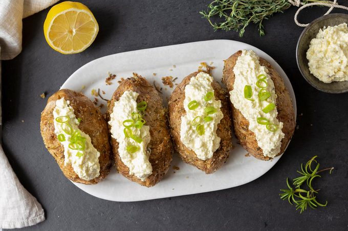 Overhead Styled Ina Garten Whipped Feta Baked Potatoes Nancy Mock For Toh