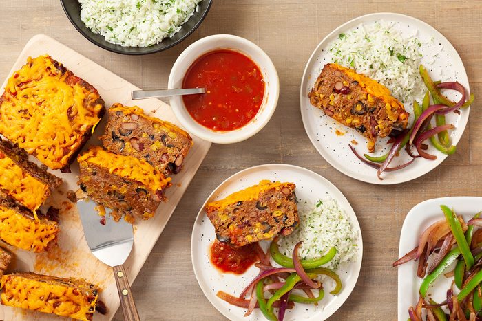 Taco Meat Loaf served on dinner table