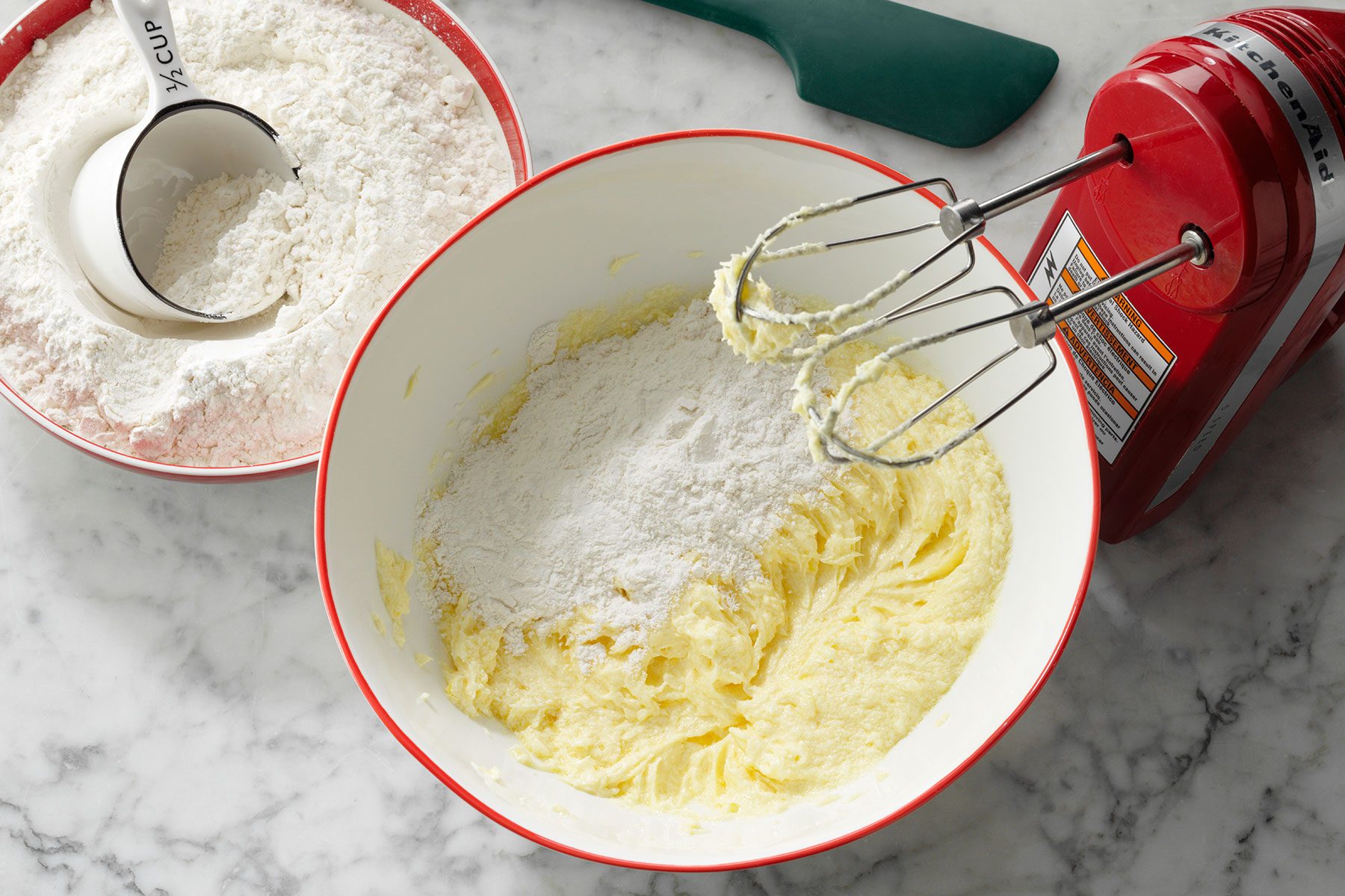 Mixing dry ingredients in a large bowl