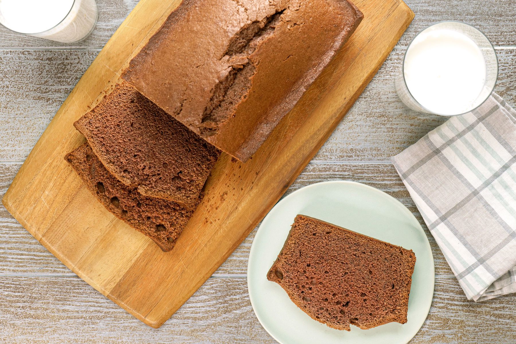 Chocolate Banana Bread served with a glass of milk
