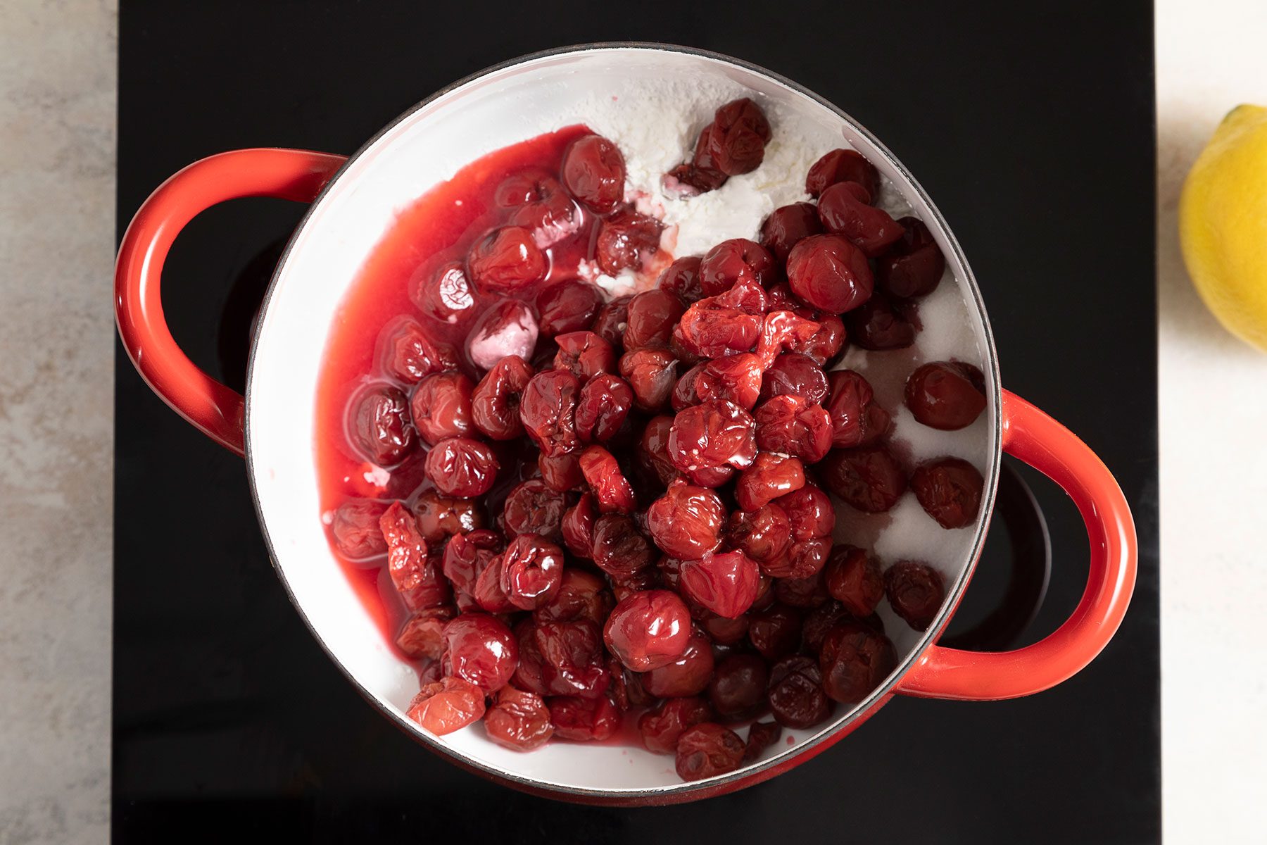 Cherries in saucepan