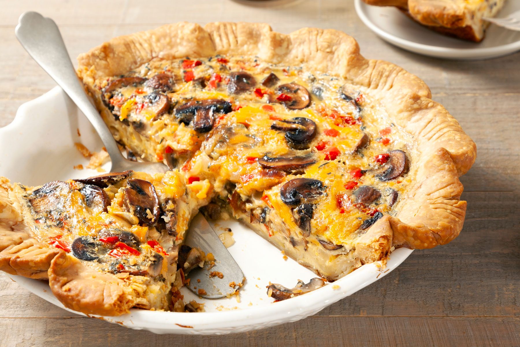Quiche With Mushrooms served in a plate