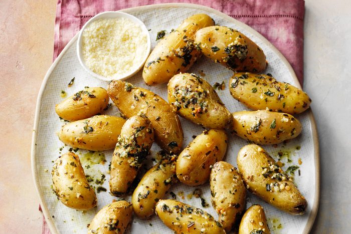 Roasted Fingerling Potatoes with grated cheese