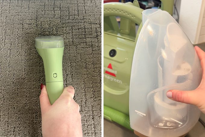 Cleaning the carpet with