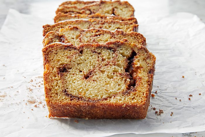 wide shot of cinnamon swirl bread slices;