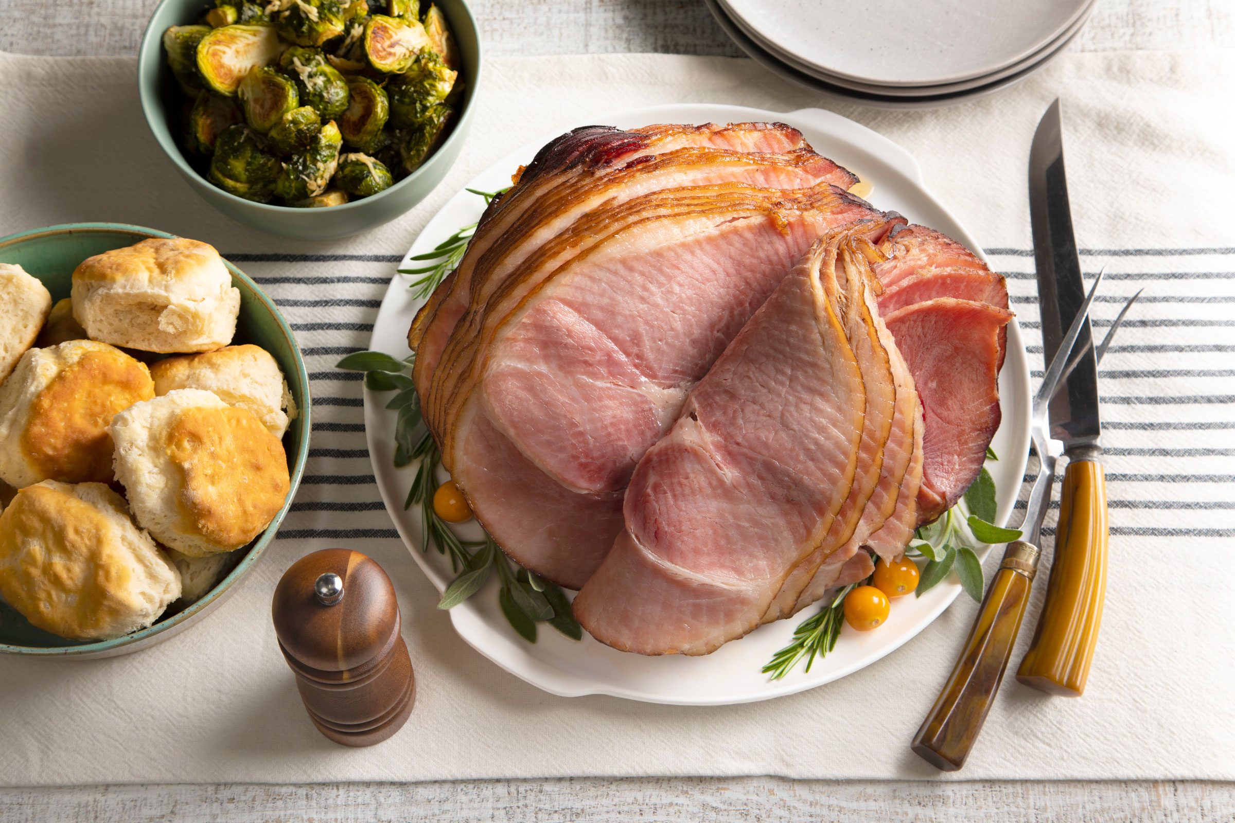 Baked Spiral Ham on a serving plate