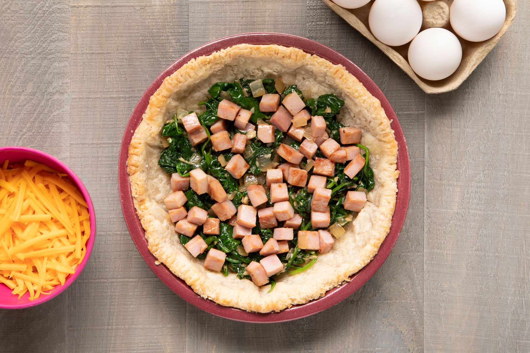 Veggies and meat inside Lard Pie Crust 