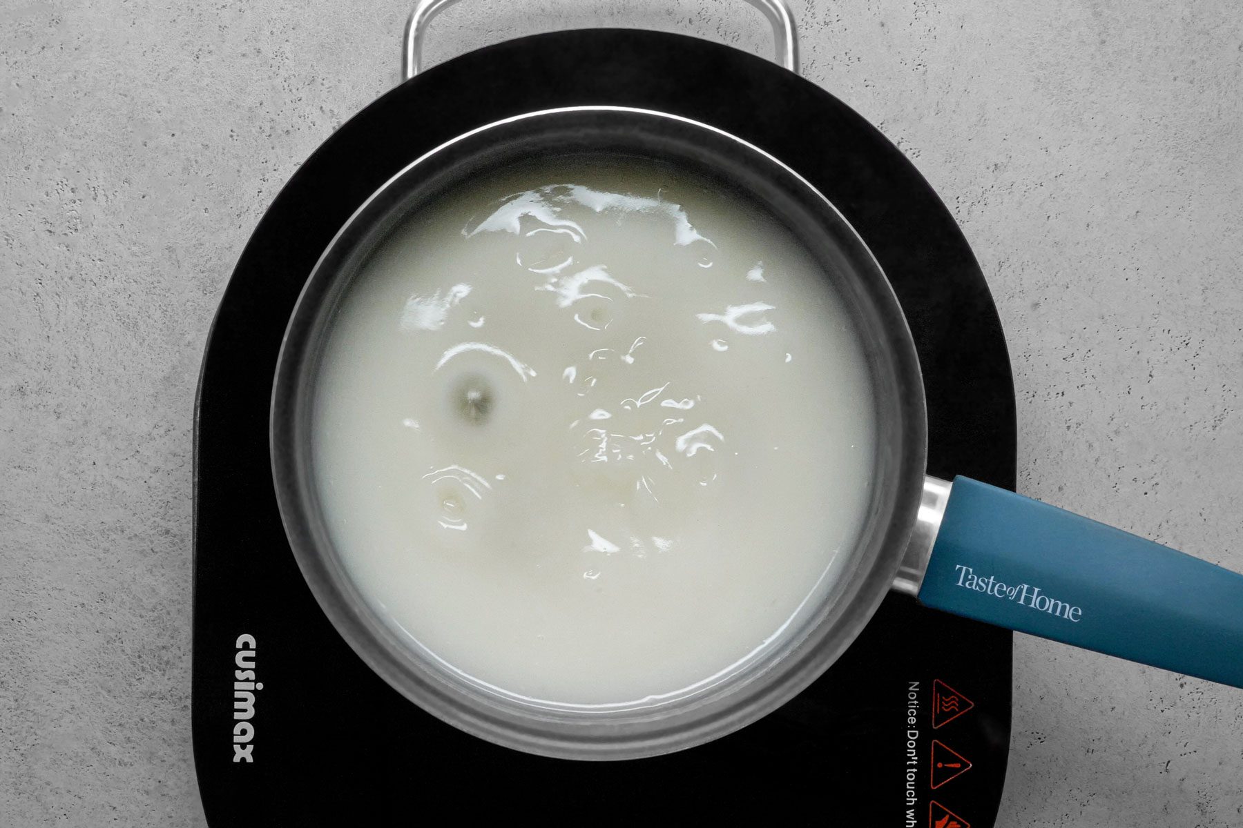 Sugar, cornstarch flour cooked in a sauce pan 