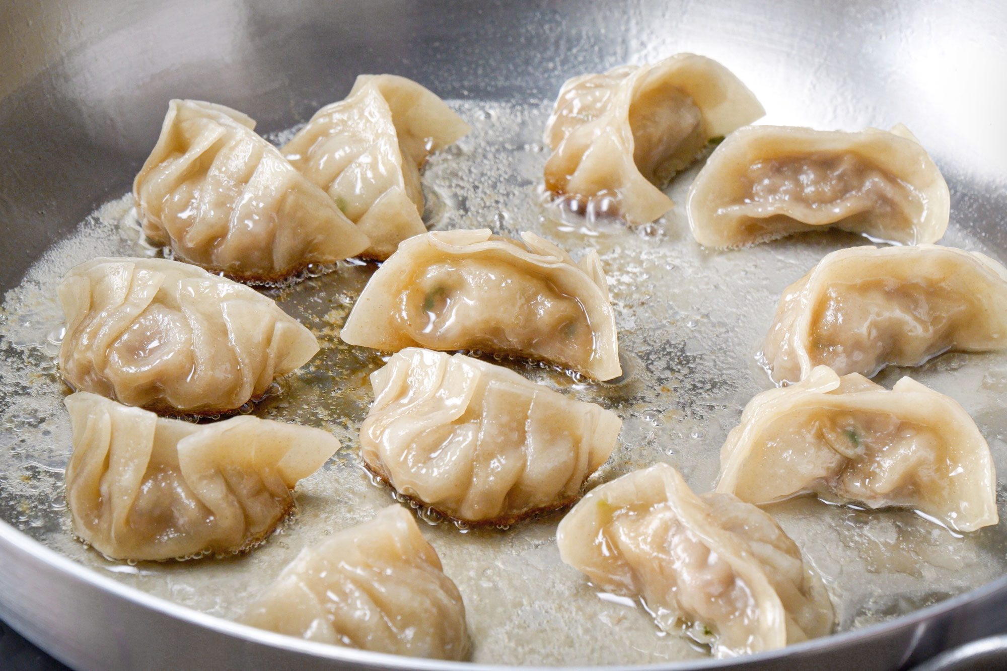 Light Frying Pork Dumplings in a Saute Pan