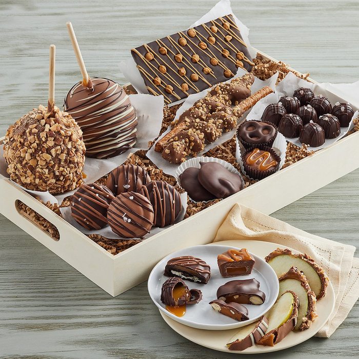 Caramel Belgian Chocolate Gift Basket With Fruit