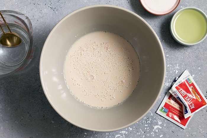 Proofing the yeast in large bowl