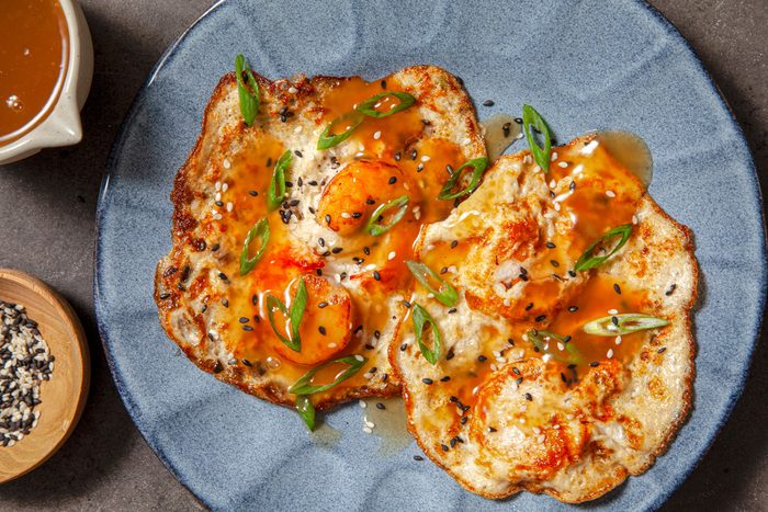 Shrimp Egg Foo Young Served in a Ceramic Plate