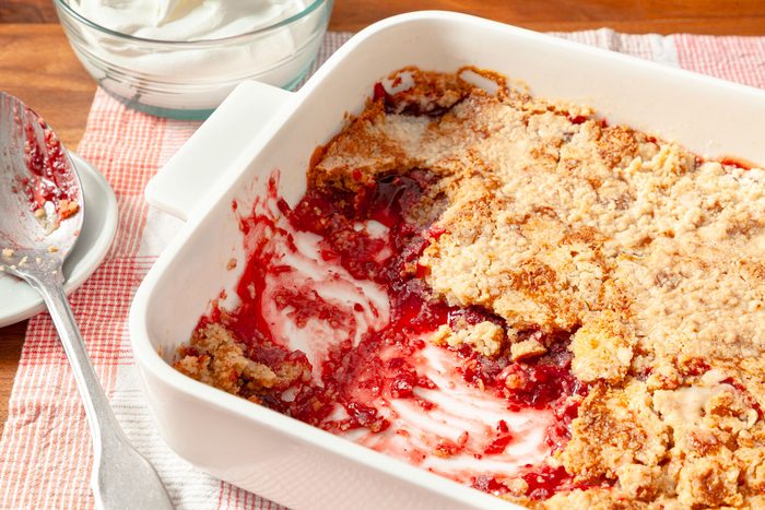Strawberry Dump Cake in a baking dish