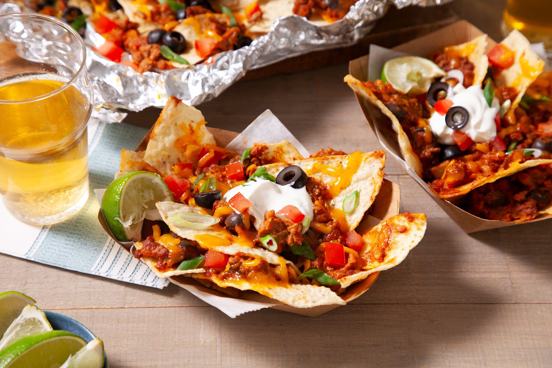 Air Fryer Nachos served in paper small basket