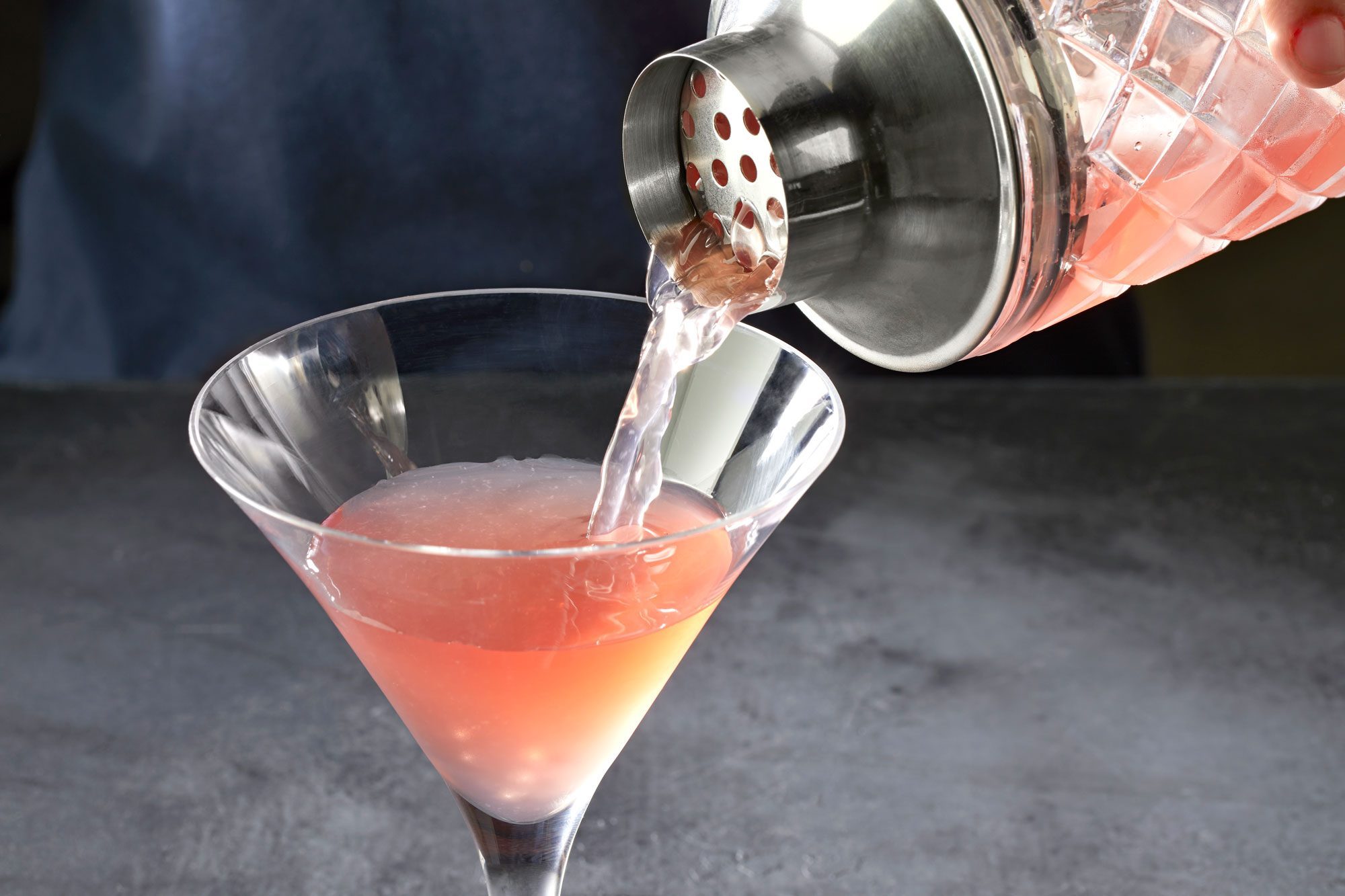 Strain your drink into a chilled cocktail glass