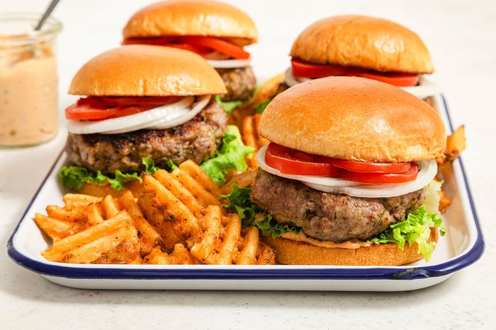Pork Burgers served in a tray