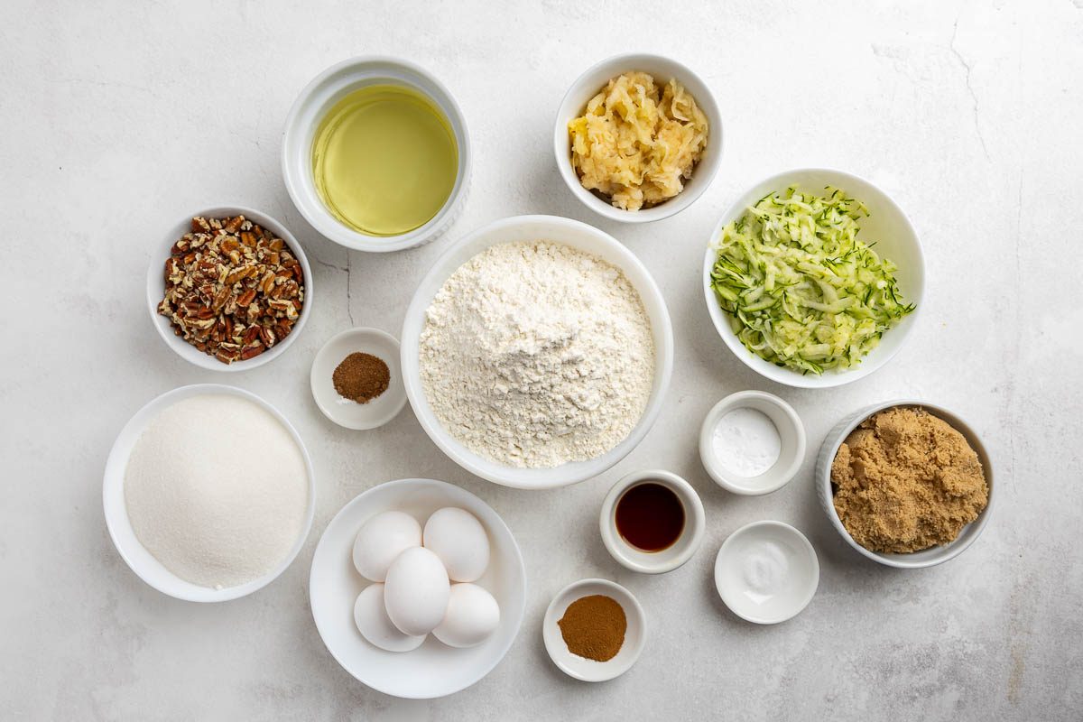 Taste Of Home Photo Of ingredients For Apple Zucchini Bread.