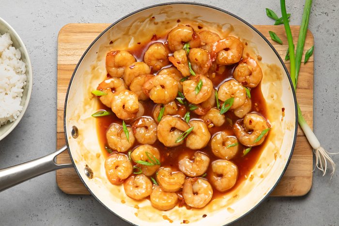 Honey Garlic Shrimp in a skillet
