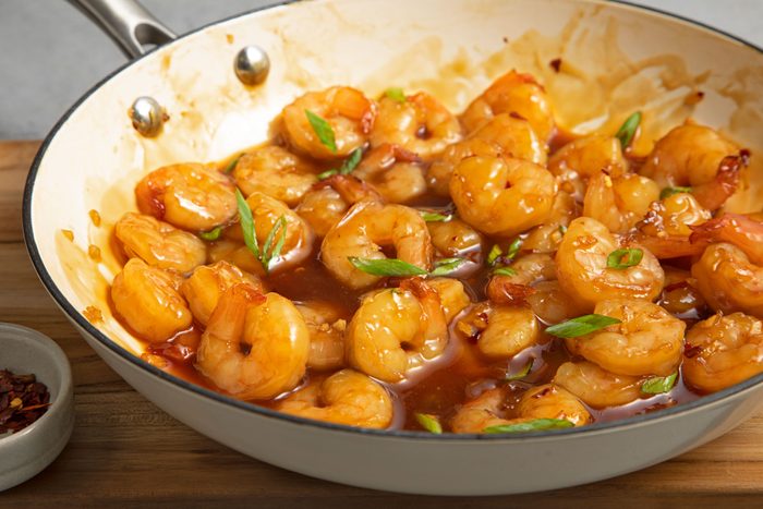 Honey Garlic Shrimp in a skillet