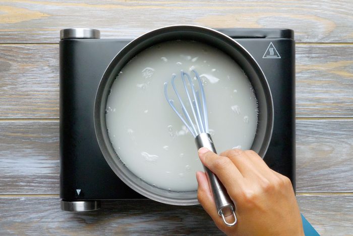 a small saucepan, with the sugar, cold water and cornstarch, whisking until smooth