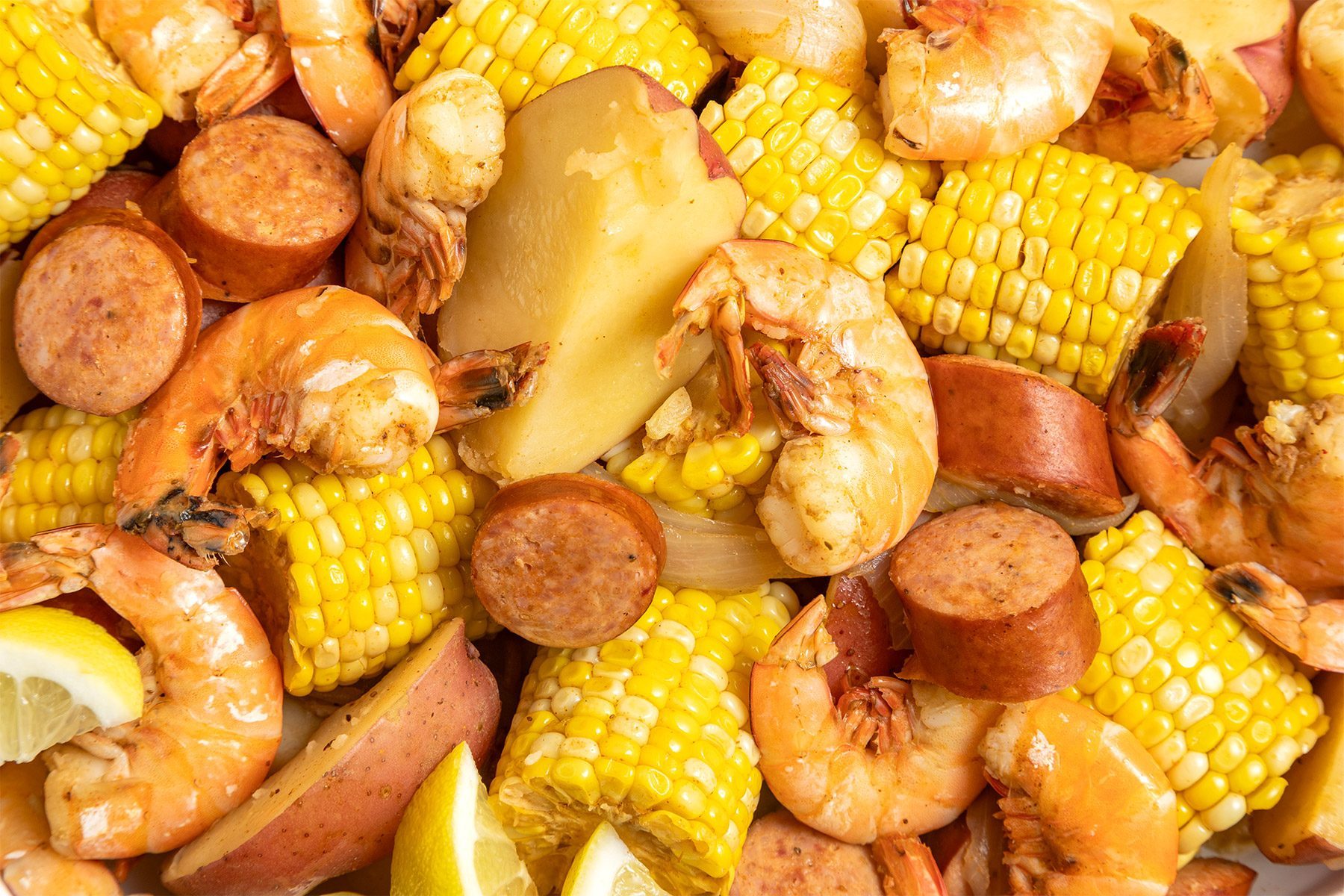 close shot of shrimp boil