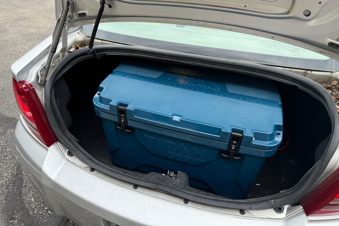 Titan Cooler in trunk of a car
