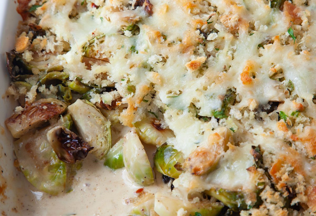 close up of Taste of Home Brussels Sprouts au Gratin