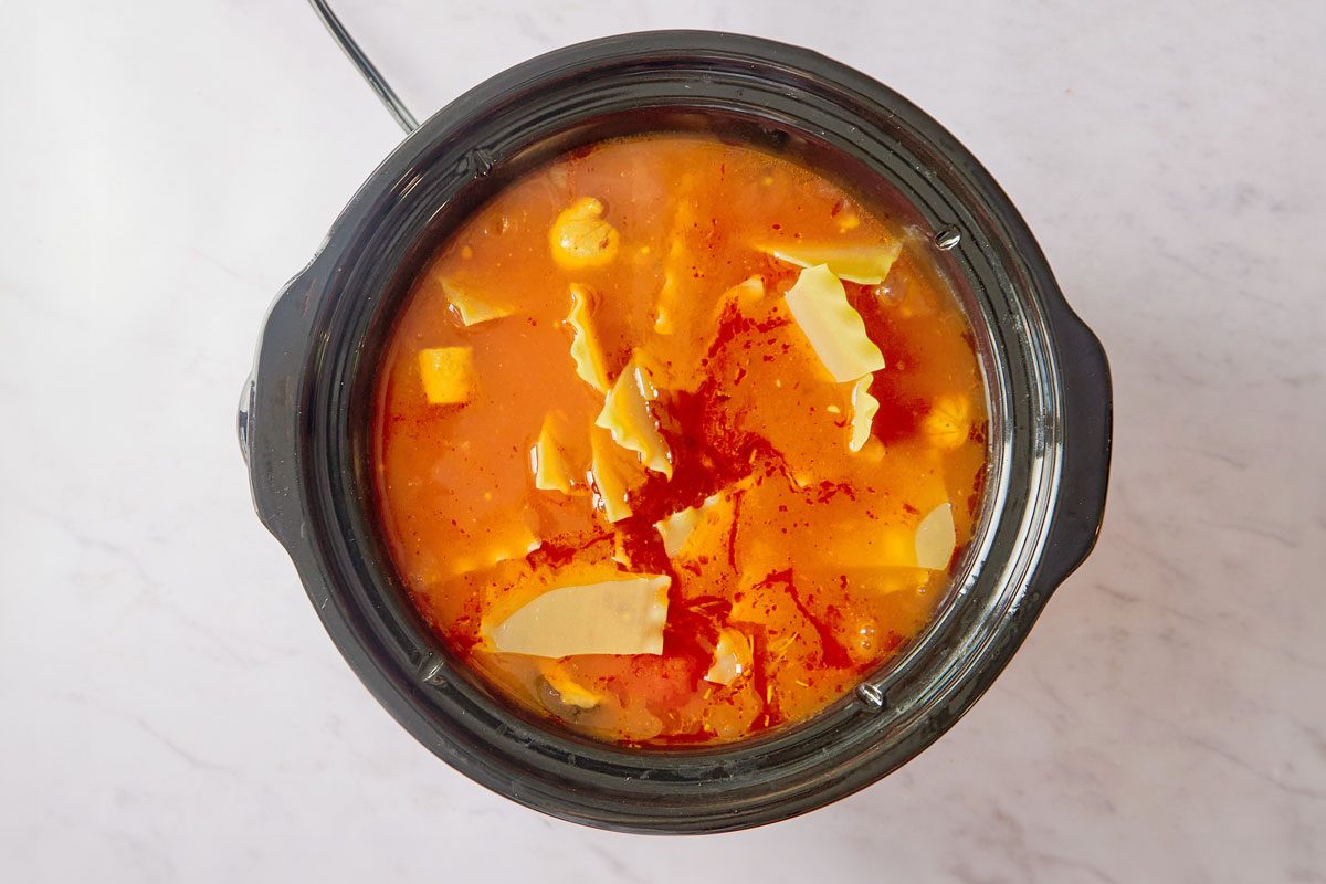 noodles added to the slower cooker fro the lasagna soup