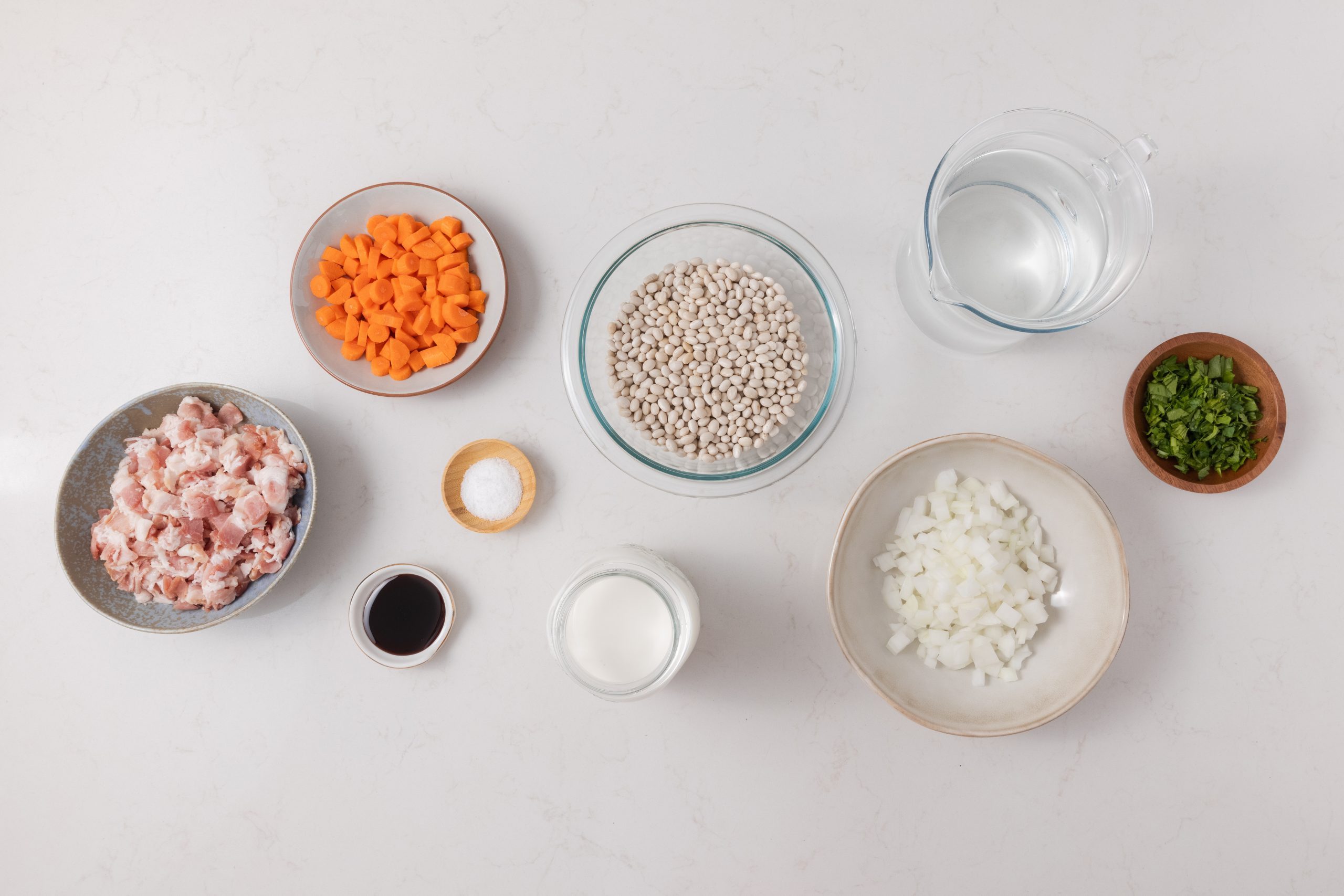 Ingredients for soup on the kitchen counter.