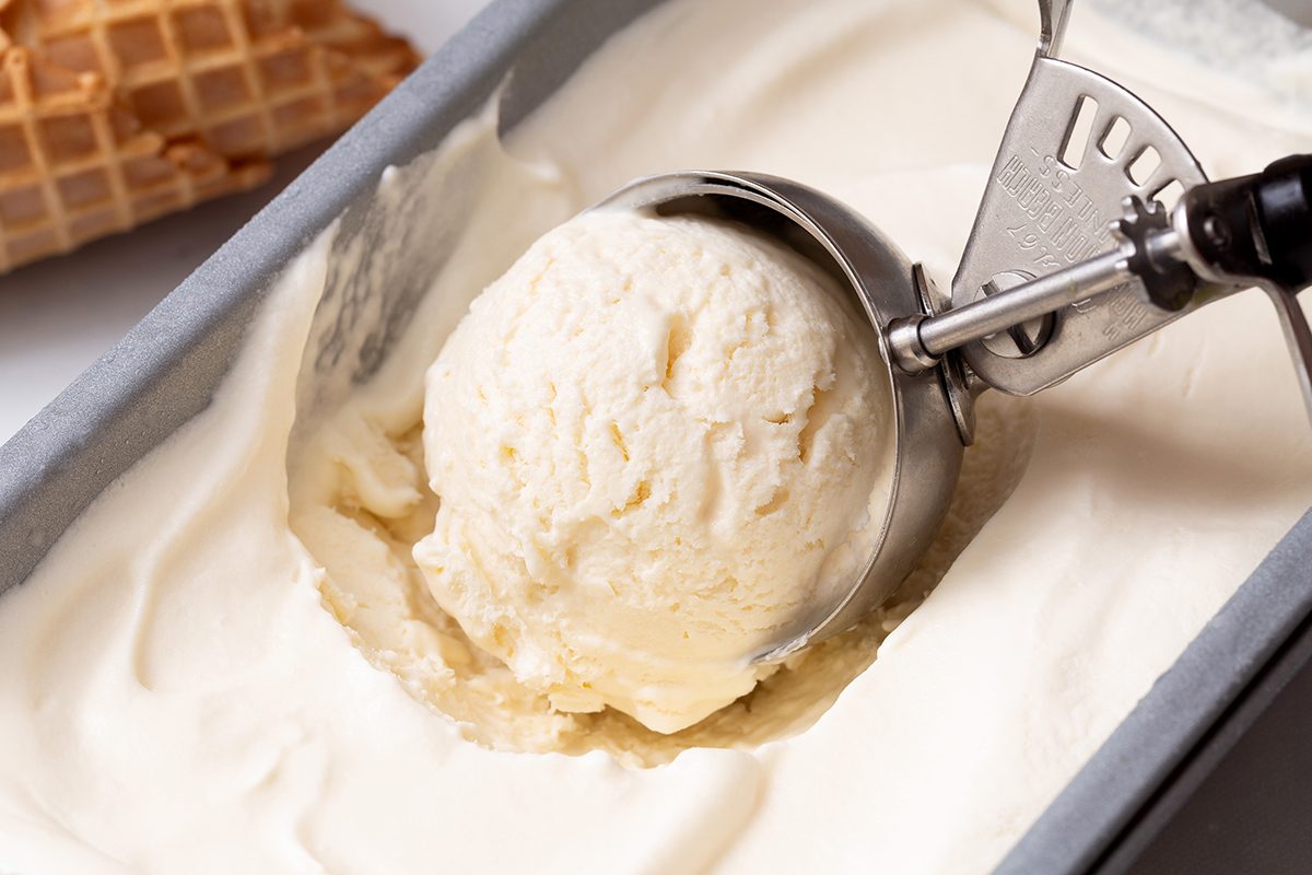 Close up scoop Of 3 Ingredient Ice Cream Recipe