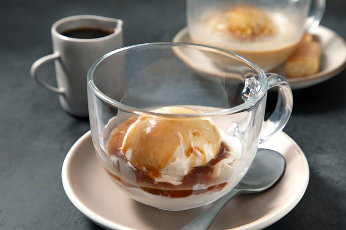 Affogato servings in glass cups