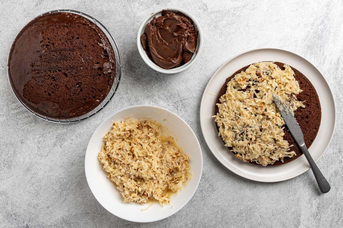 Taste Of Home Almond Joy Cake Recipe Photo Of Assembling The Cake.
