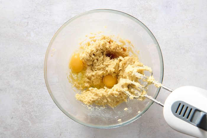 Creaming the butter, sugar, eggs and vanilla