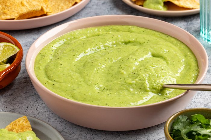 Taste of Home Avocado Salsa Verde recipe photo of the finished recipe set into a serving bowl.