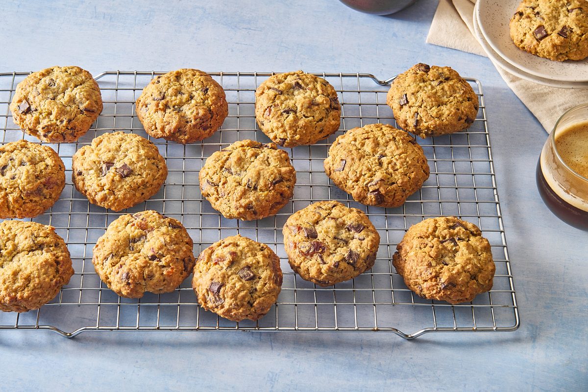 Shot of breakfast cookies cooling on a wire rack