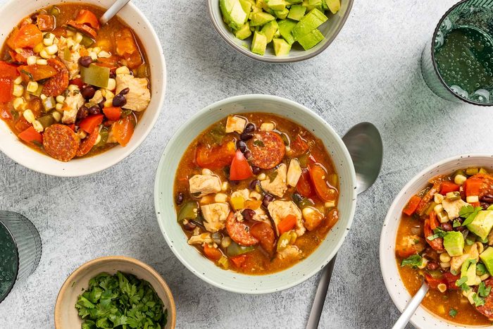 Taste of Home Chicken Fajita Soup recipe photo of the finished recipe served into bowls.